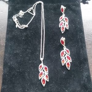 Avon Red & Silver Necklace & Earrings